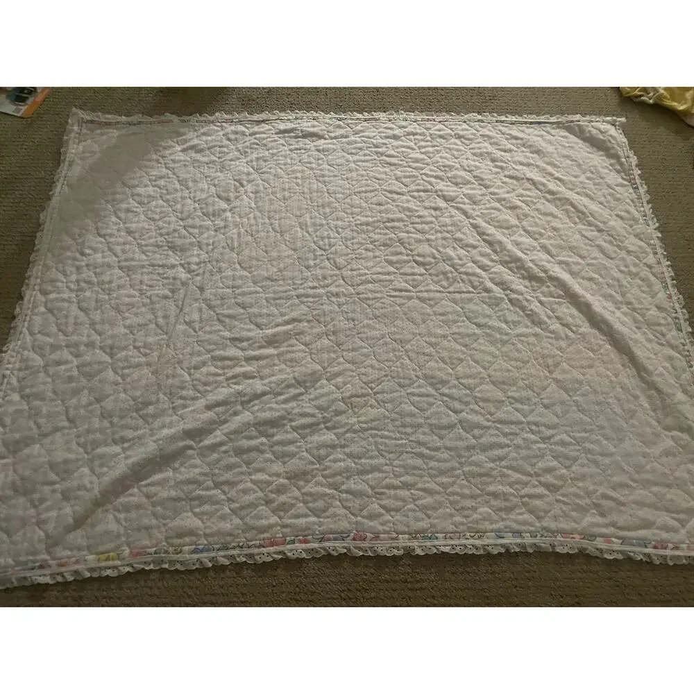 Vintage Handmade Ballerina‎ Bunny Rabbits Pastel Floral Baby Blanket